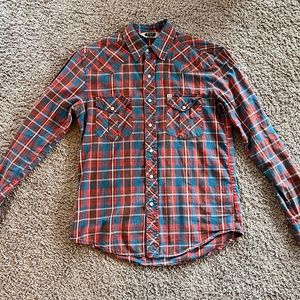 Salt Valley Western Plaid Snap Button-Up Shirt, Mens XS
